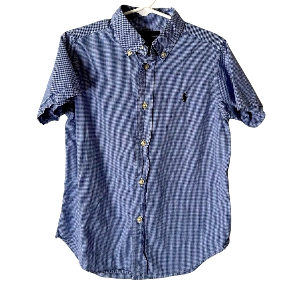 Ralph Lauren Blue Checkered Short Sleeve Button Down Collared Size 5